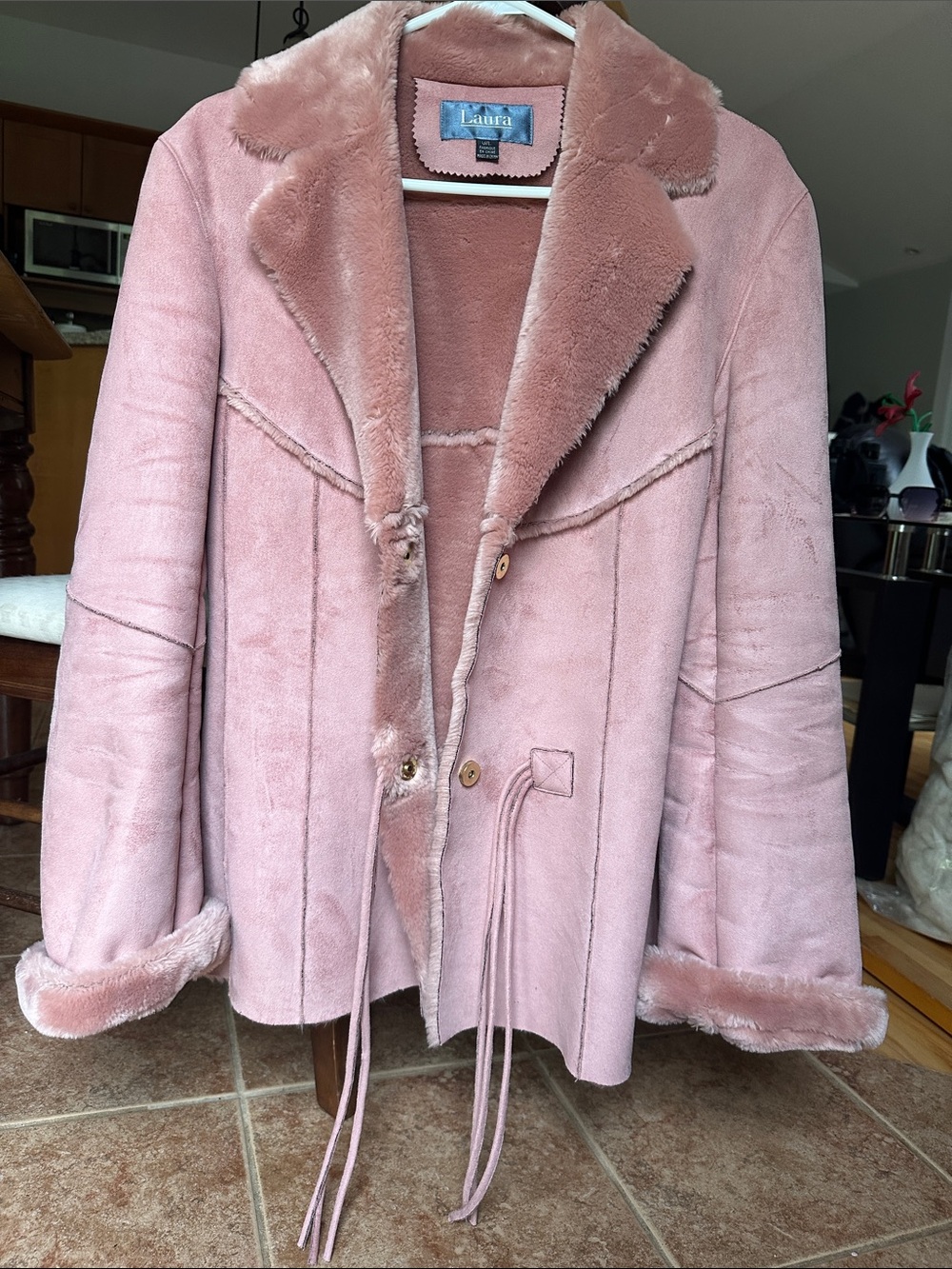 Pink Faux Suede Shearling Jacket